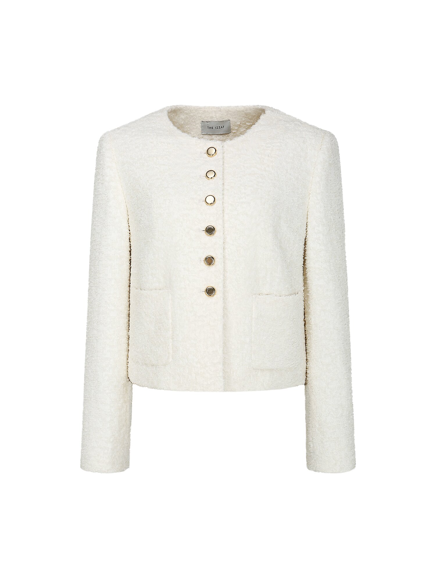 텍스쳐 트위드 라운드넥 재킷 (WHITE)