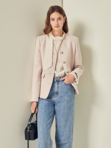 앙고라 울 플랩 포켓 브이넥 재킷 