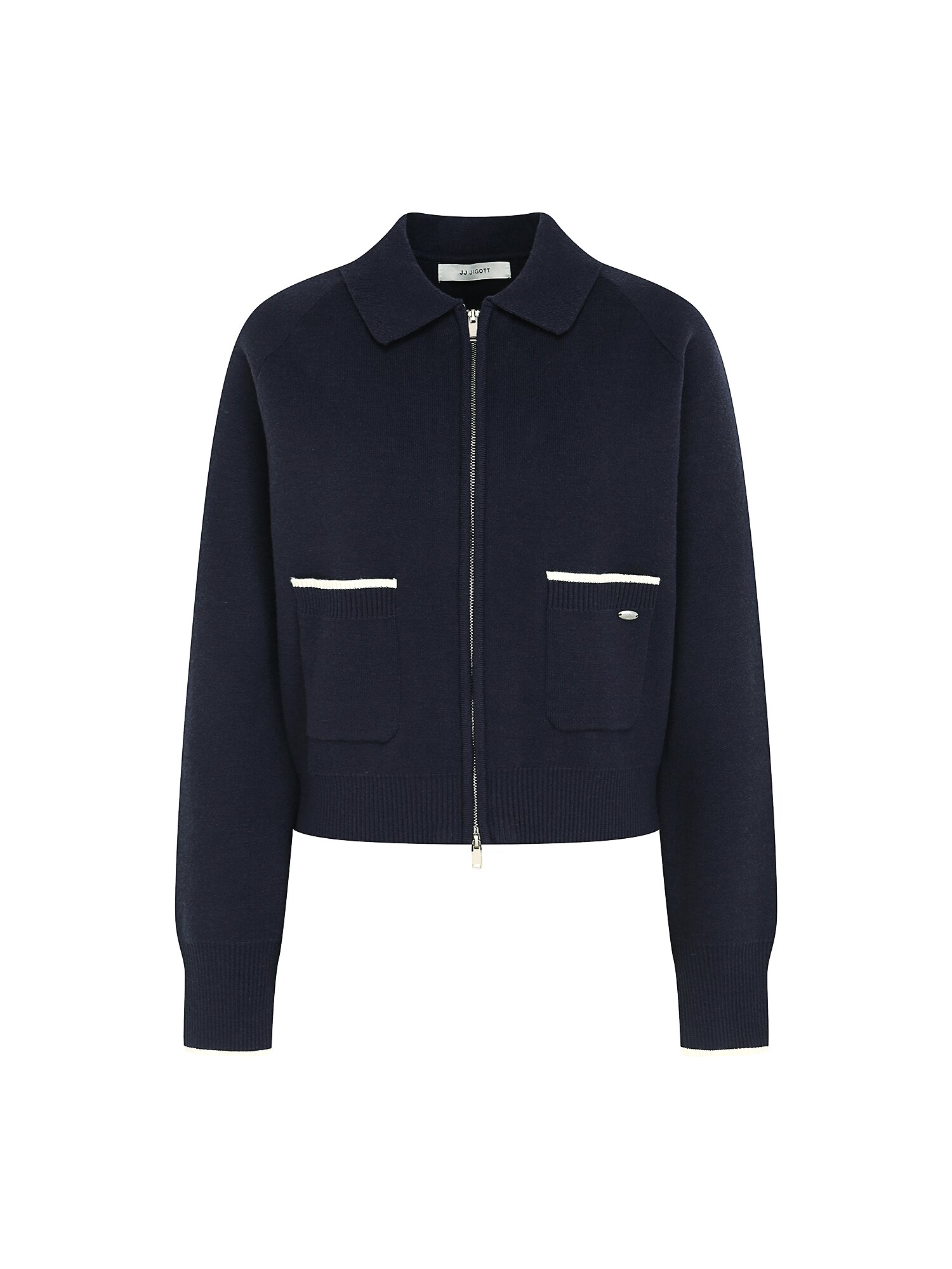 캐주얼 칼라 크롭 집업 가디건 (NAVY)