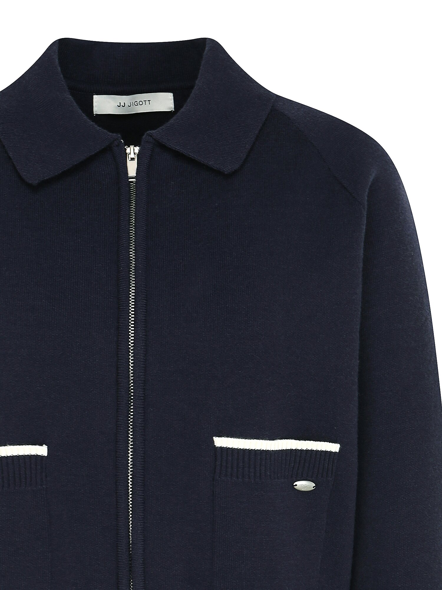 캐주얼 칼라 크롭 집업 가디건 (NAVY)