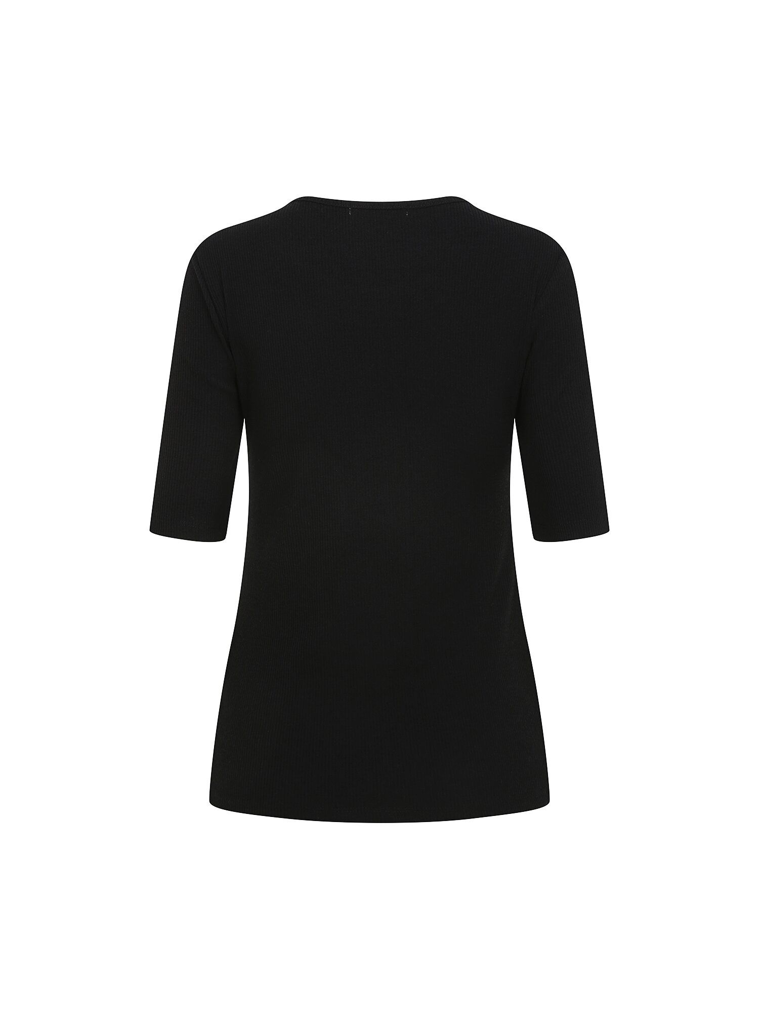 골지 메탈 자수 스쿱넥 티셔츠 (BLACK)