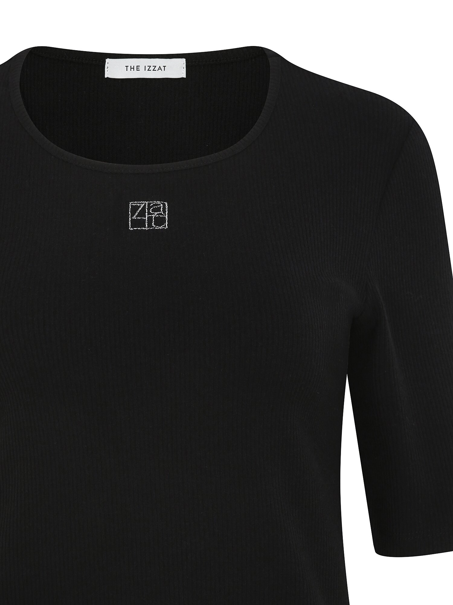 골지 메탈 자수 스쿱넥 티셔츠 (BLACK)