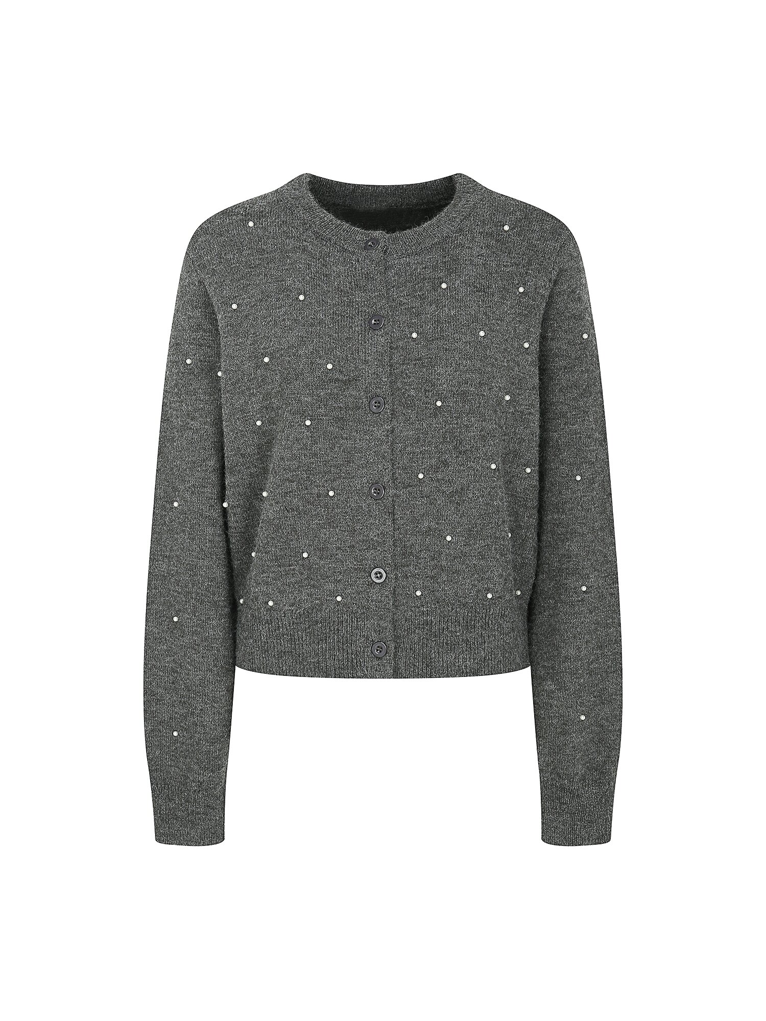 헤어리 펄 라운드넥 크롭 가디건 (DARK GREY)