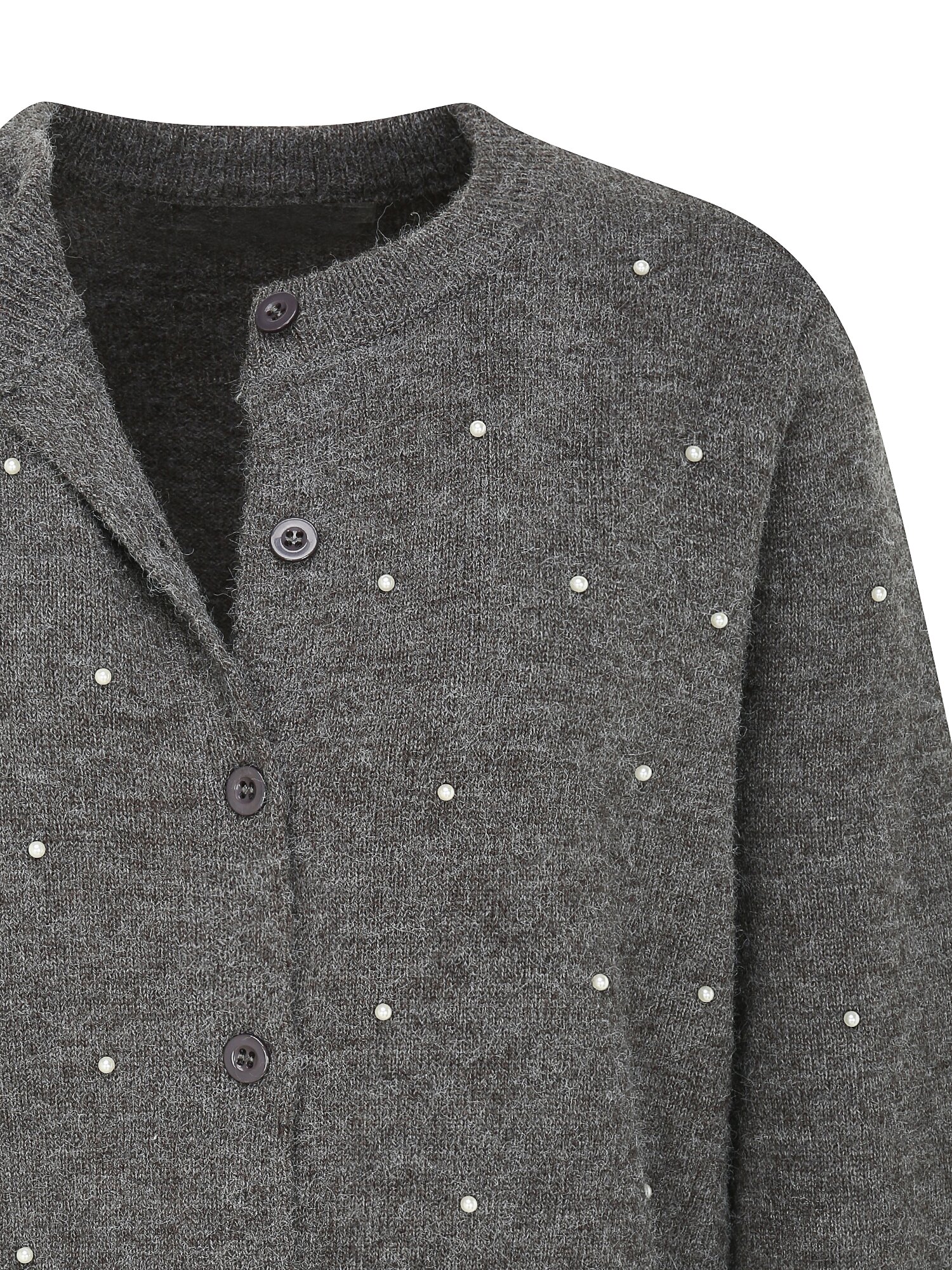 헤어리 펄 라운드넥 크롭 가디건 (DARK GREY)