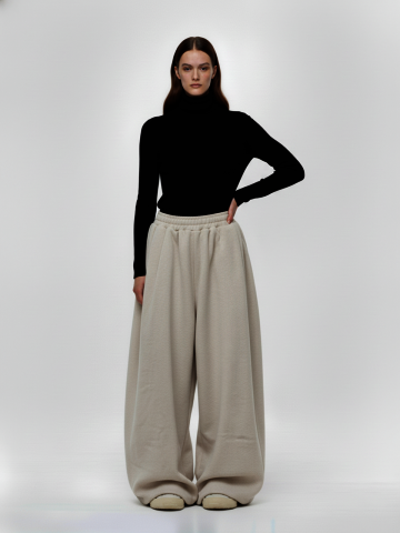 핀 턱 벌룬 스트링 플리스 팬츠 (블랙,브라운,아이보리)/W254PT15