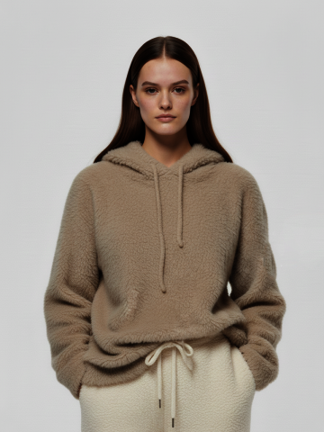 앙고라 헤이리 니트 후디드 (블랙,크림)/W254TP04