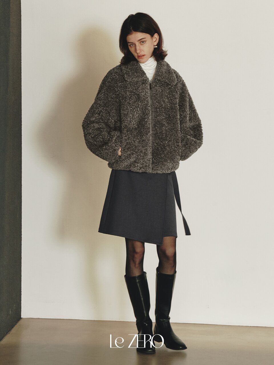 르제로 시어링 인조 퍼 자켓 / 차콜