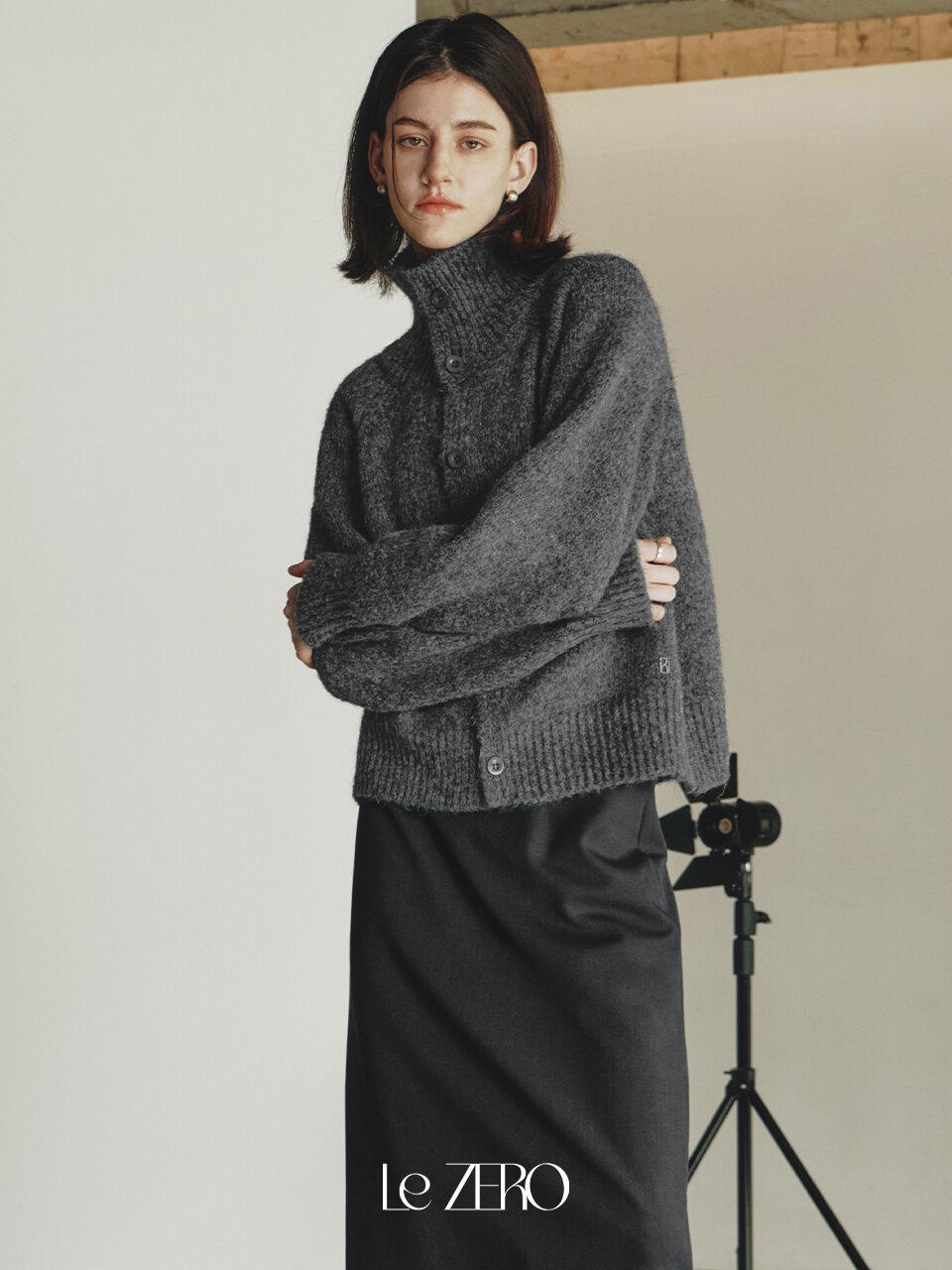 르제로 하이넥 울 가디건 / 차콜
