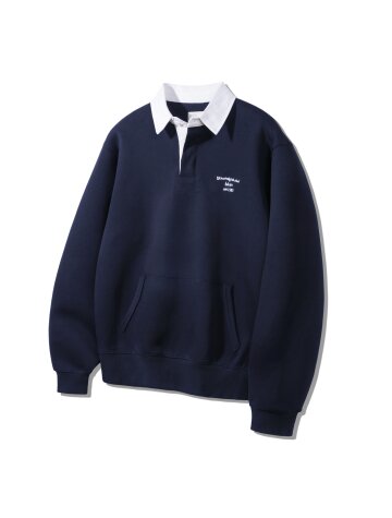 [본딩]바켄 히든 버튼 럭비 카라 스웨트셔츠 BK7826_네이비