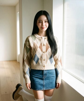 여성 클래식 아가일 패턴물 가디건 (BEIGE) (HC1GDA1)