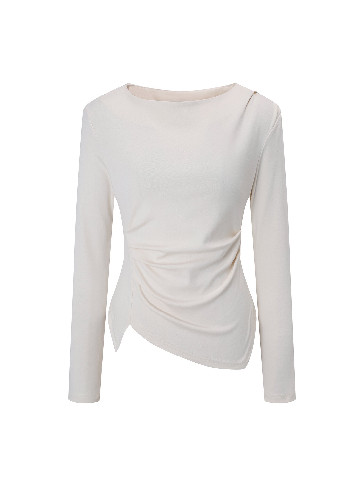 셔링 랩 보트넥 티셔츠 (CREAM)