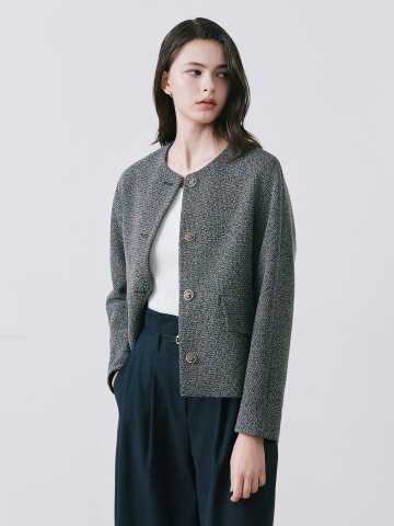 루즈핏 트위드 라운드넥 재킷 