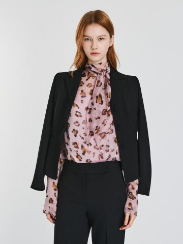 시스루 백 리본 하이넥 블라우스 