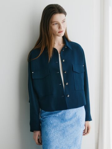 린넨 돌먼 슬리브 셔츠 재킷 (NAVY)