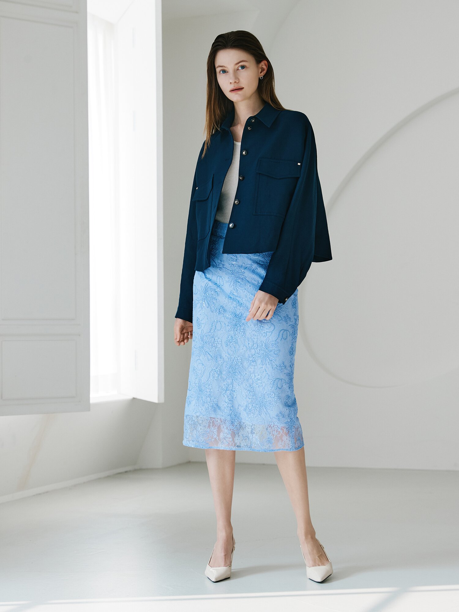 린넨 돌먼 슬리브 셔츠 재킷 (NAVY)