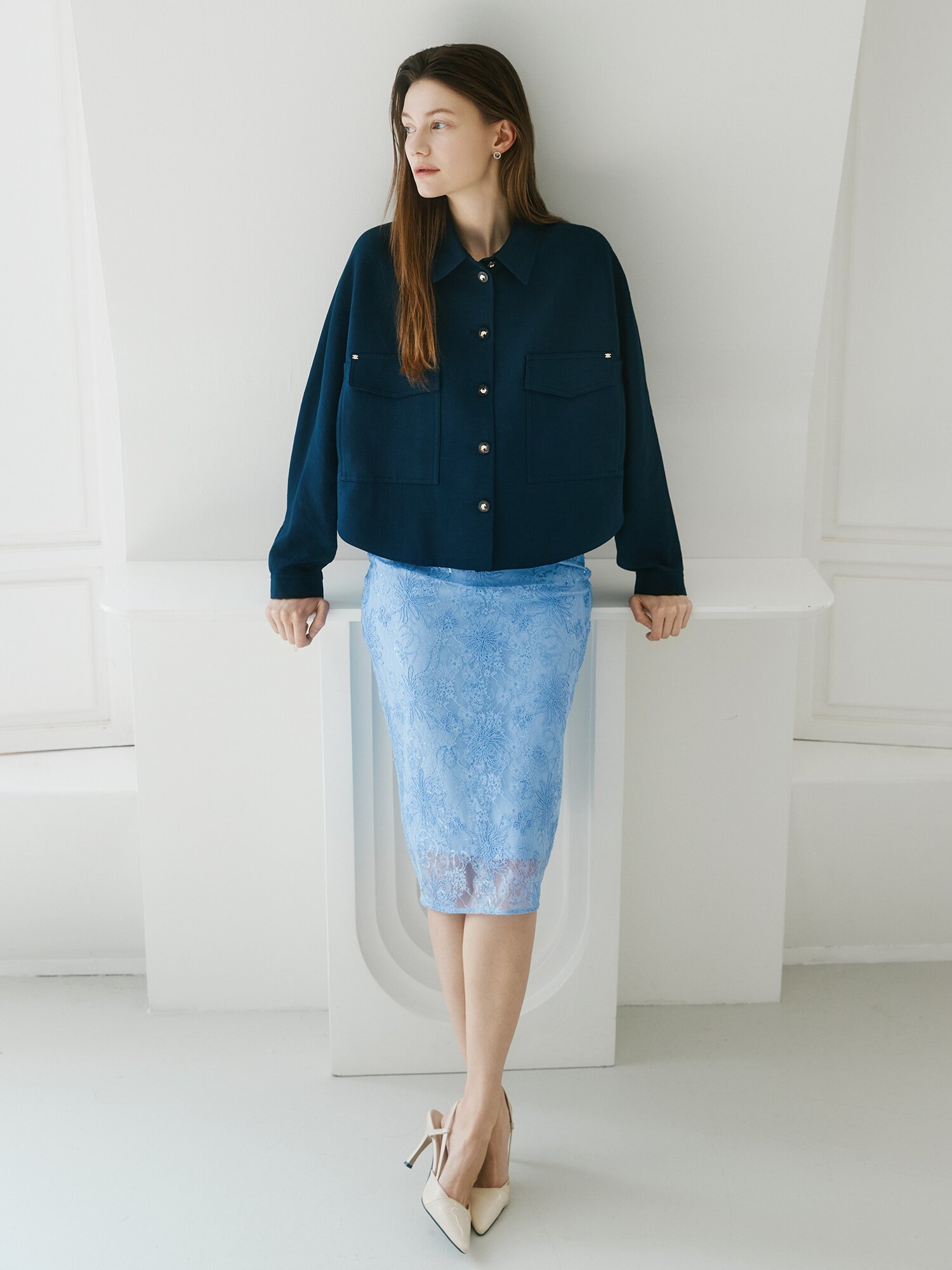 린넨 돌먼 슬리브 셔츠 재킷 (NAVY)