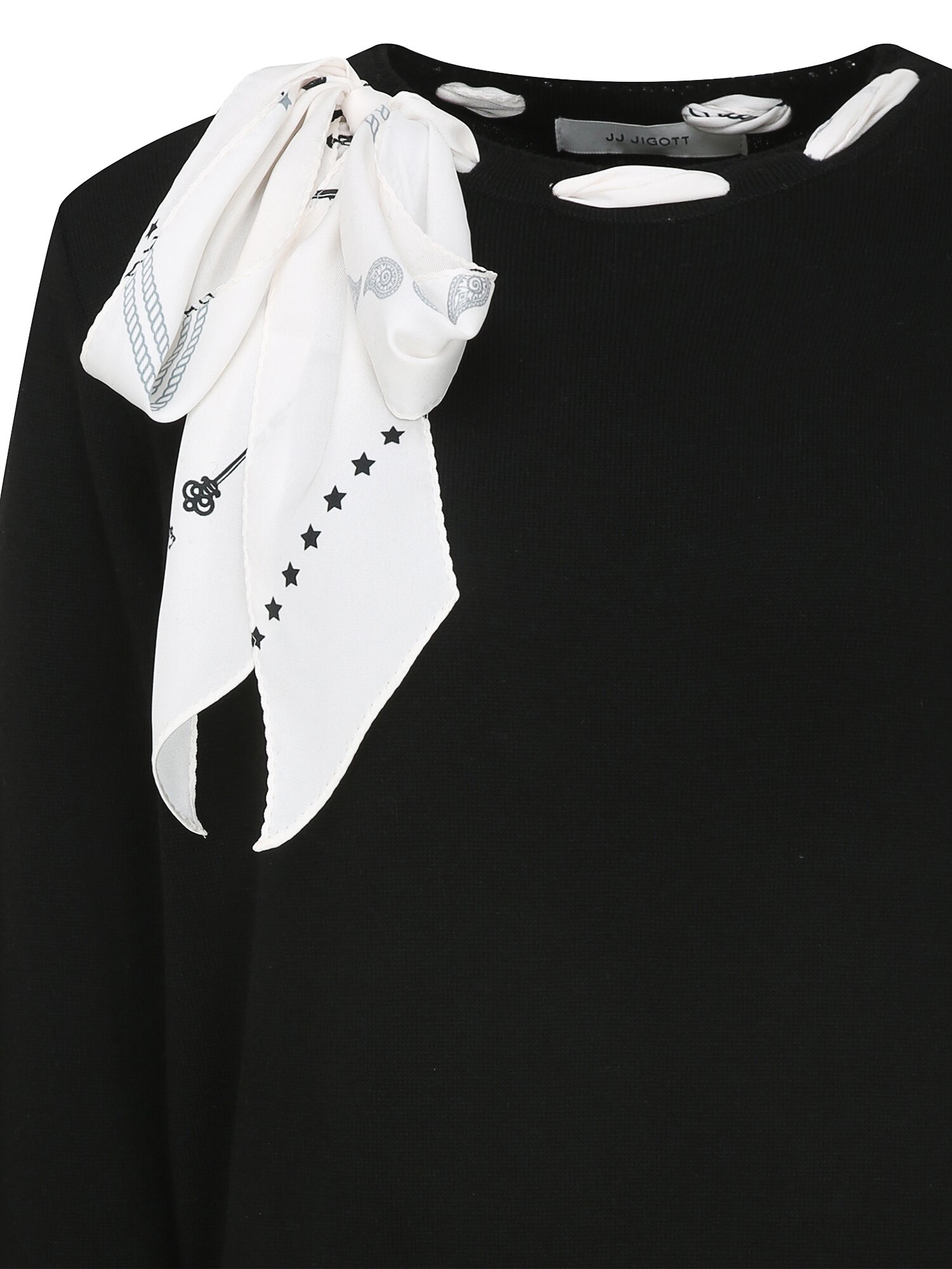 스카프 장식 라운드넥 풀오버 니트 (BLACK)