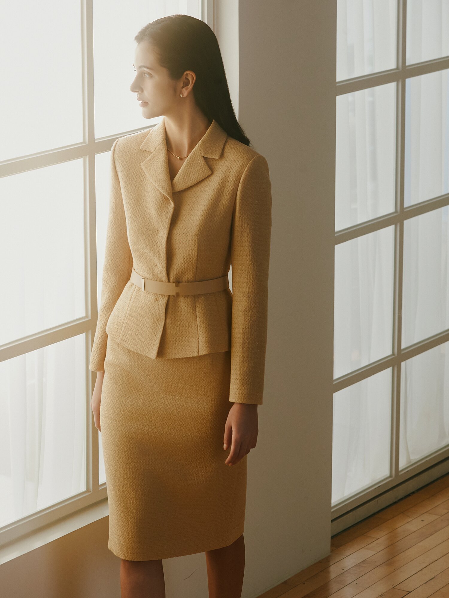 울 글리터 트위드 펜슬 스커트 (BEIGE)