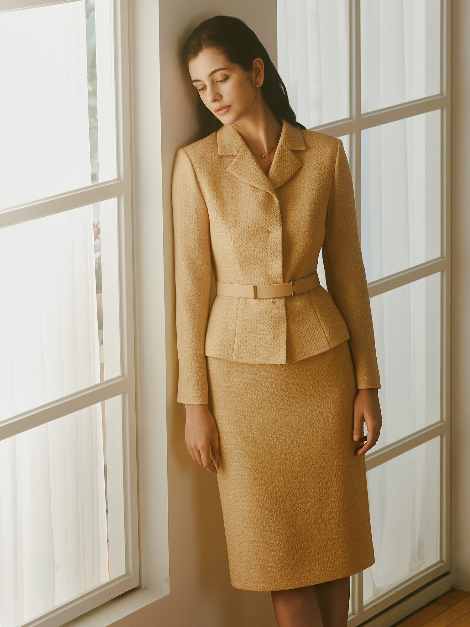 울 글리터 트위드 펜슬 스커트 (BEIGE)