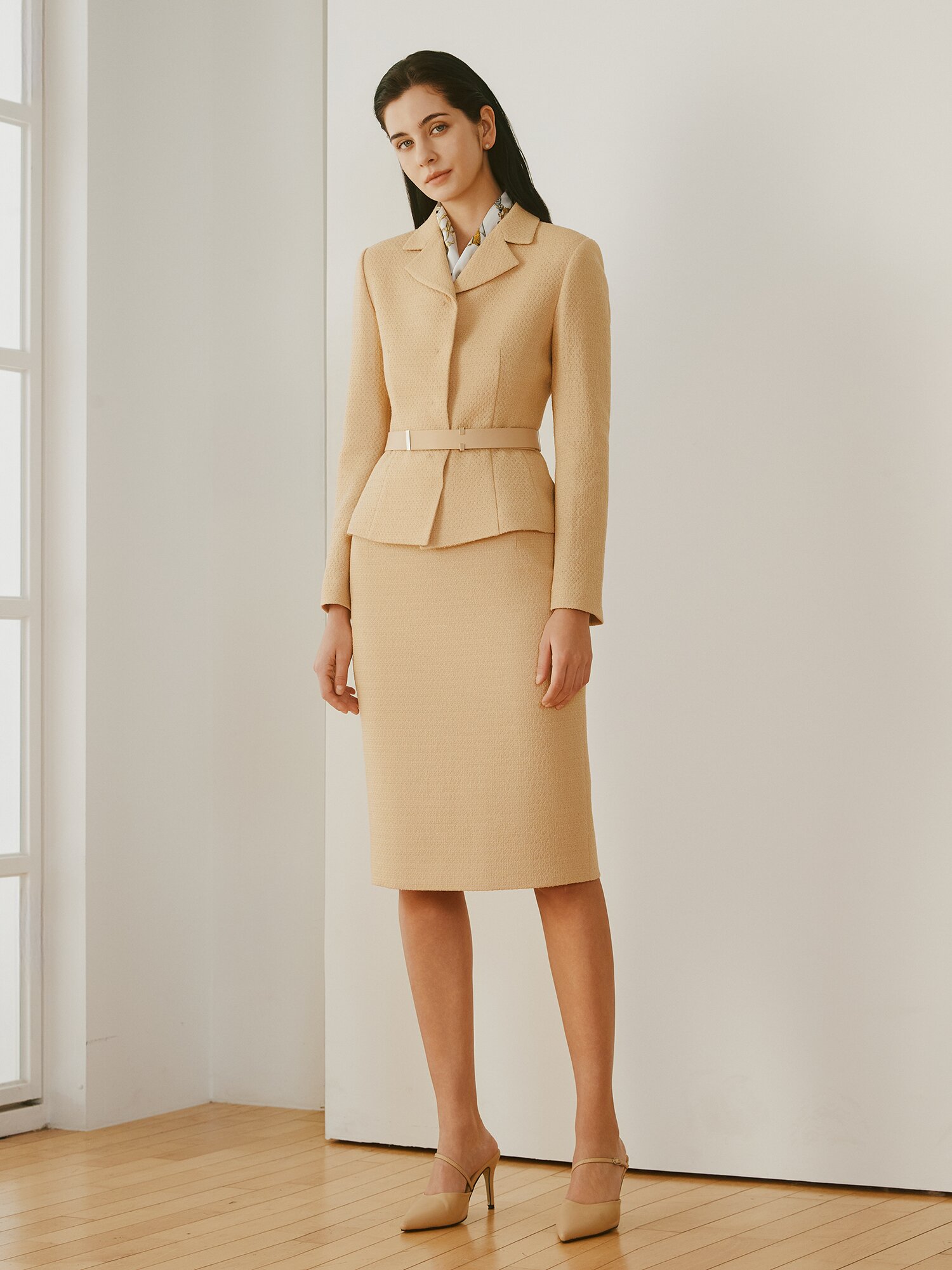 울 글리터 트위드 펜슬 스커트 (BEIGE)