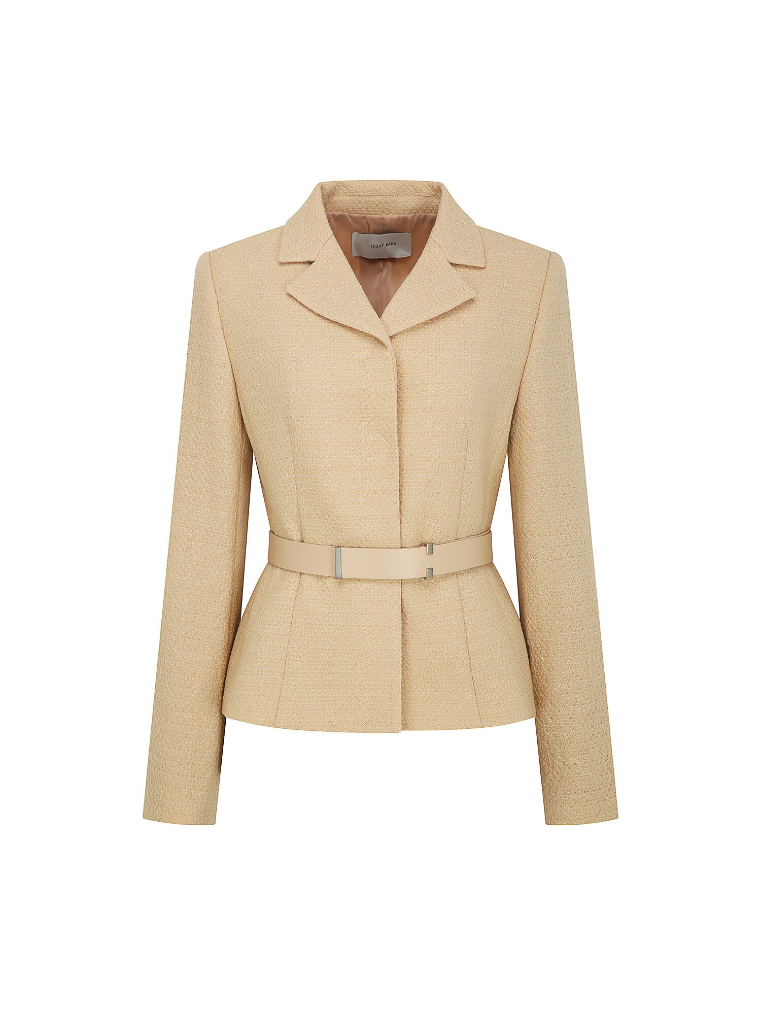 울 글리터 트위드 오픈 칼라 재킷 (BEIGE)