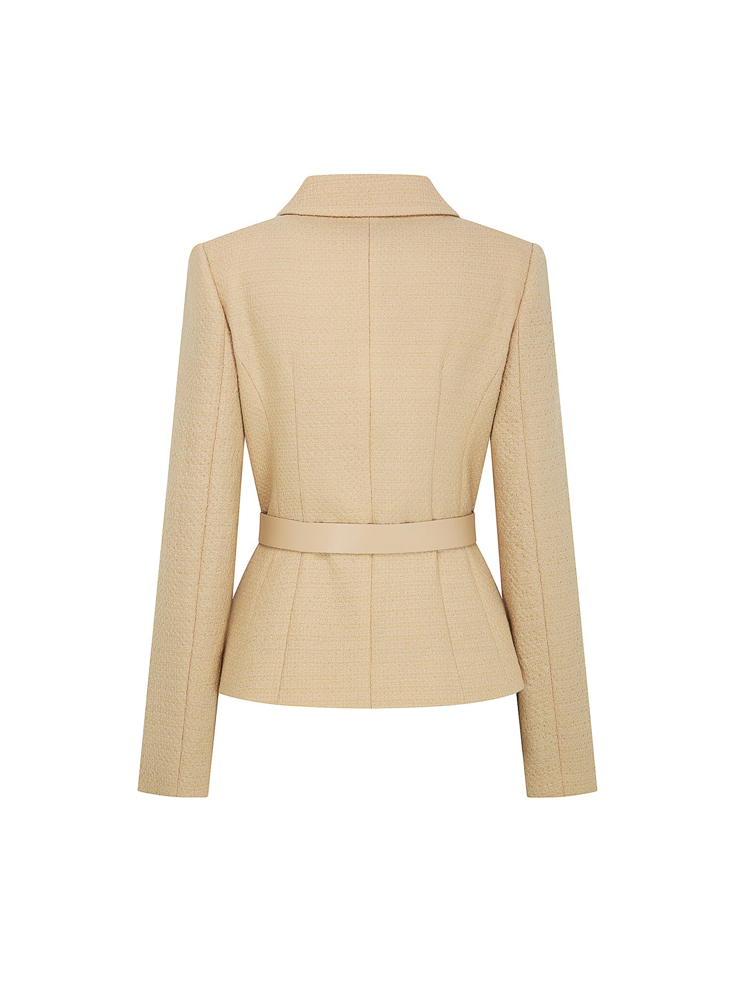 울 글리터 트위드 오픈 칼라 재킷 (BEIGE)