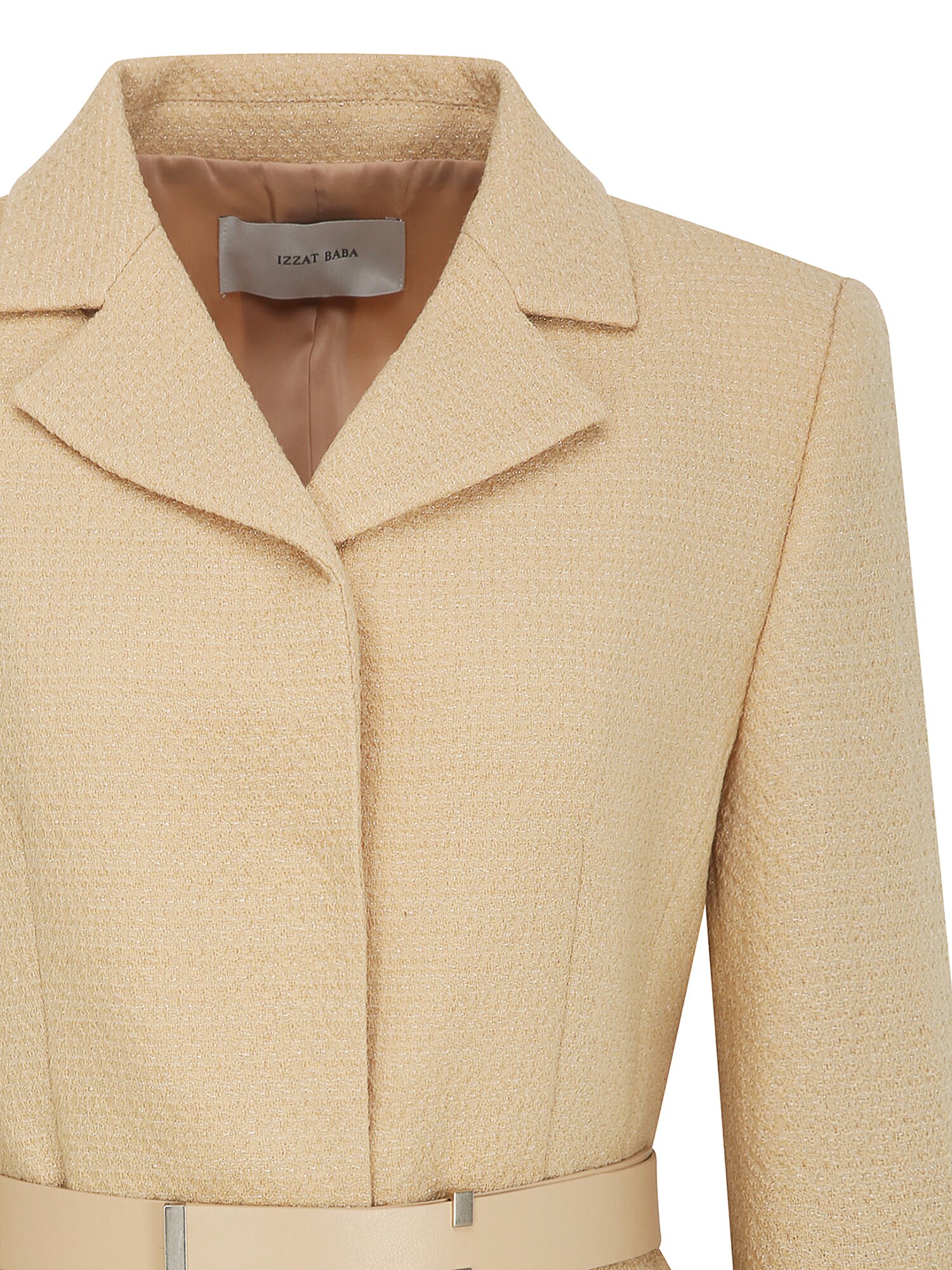 울 글리터 트위드 오픈 칼라 재킷 (BEIGE)