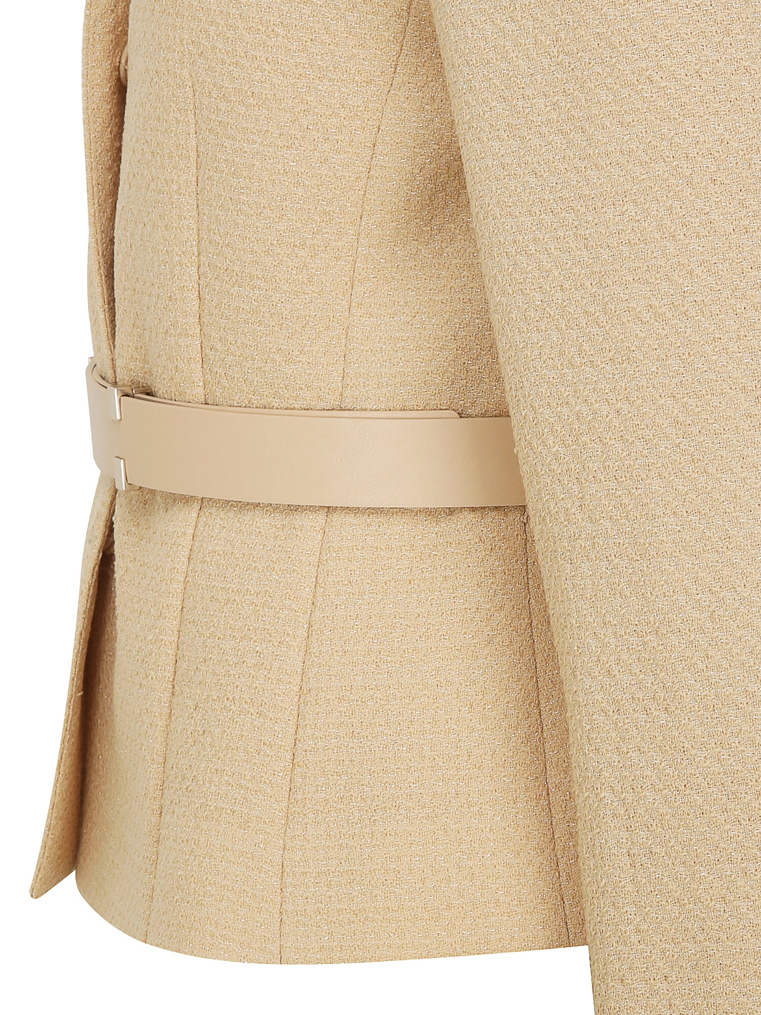 울 글리터 트위드 오픈 칼라 재킷 (BEIGE)