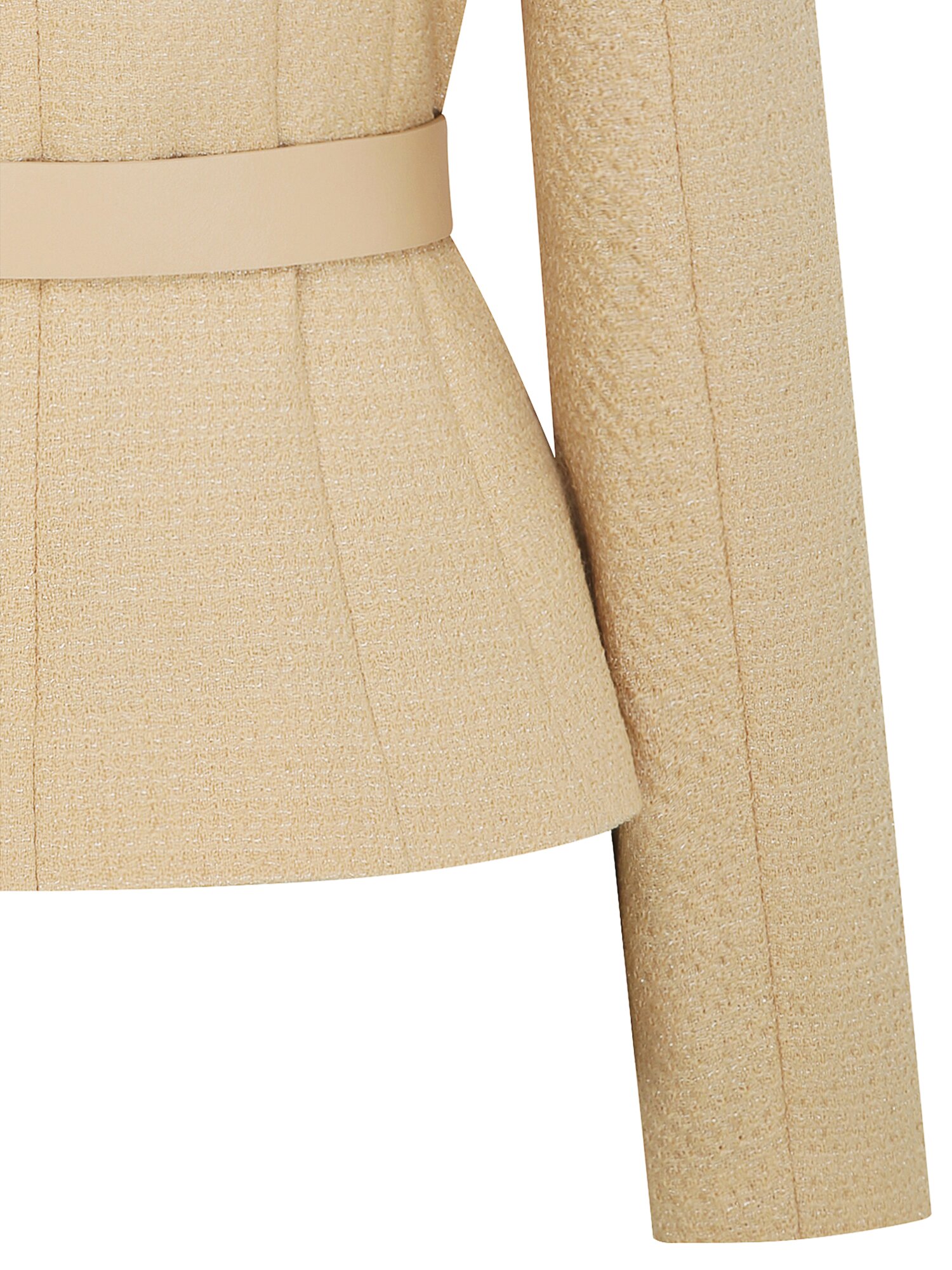 울 글리터 트위드 오픈 칼라 재킷 (BEIGE)