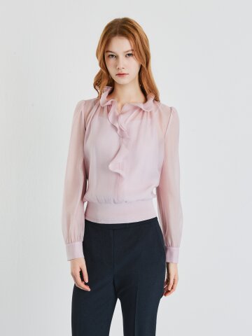 프릴 니트 헴 하이넥 블라우스 