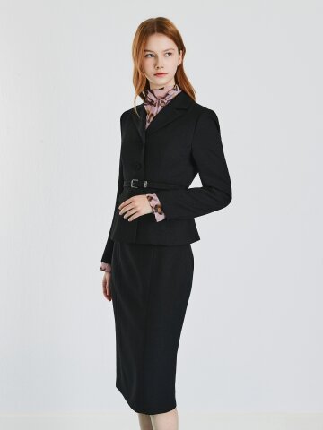 포켓 장식 미디 펜슬 스커트 