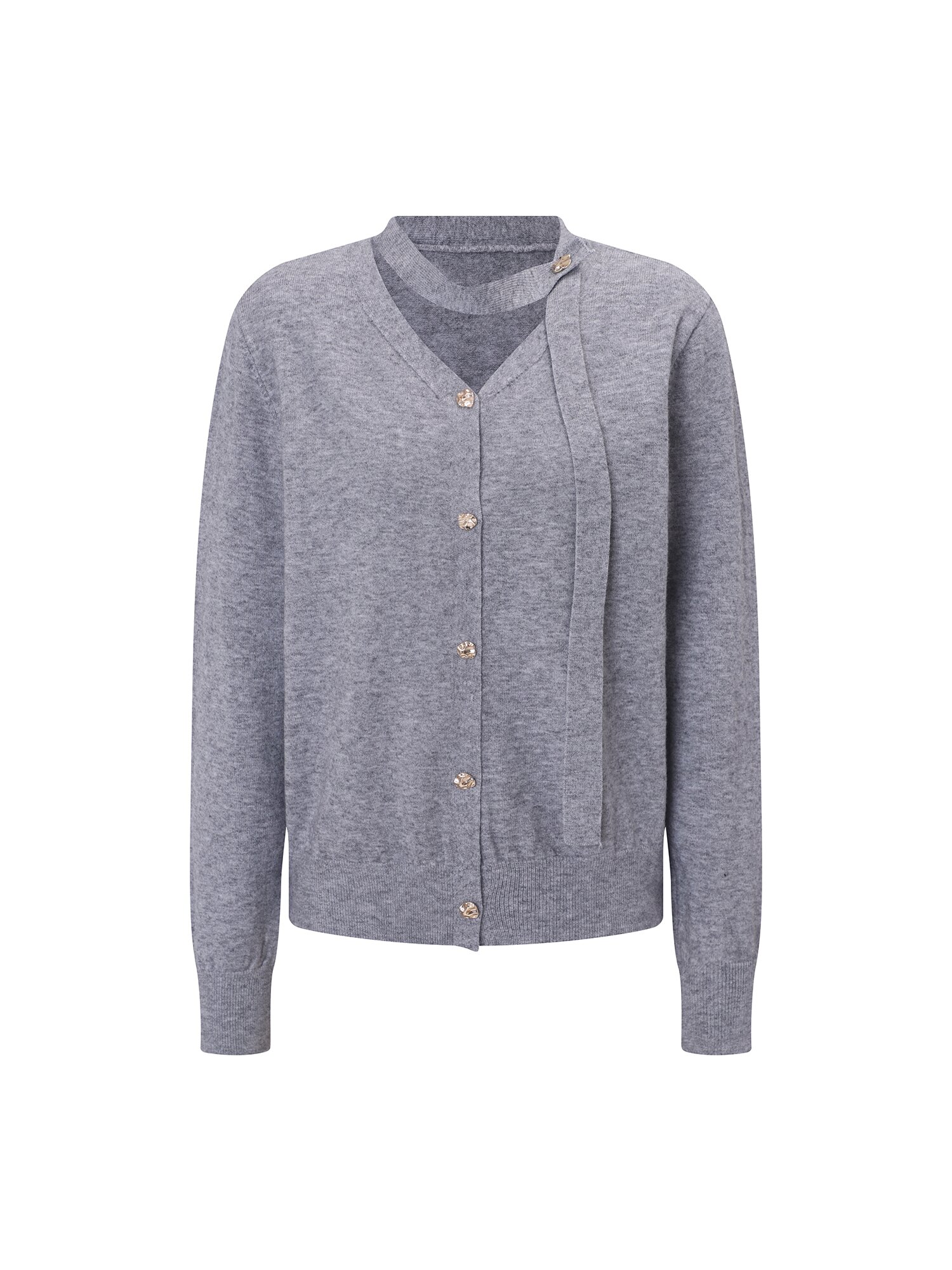 버튼 타이넥 니트 카디건 (GREY)