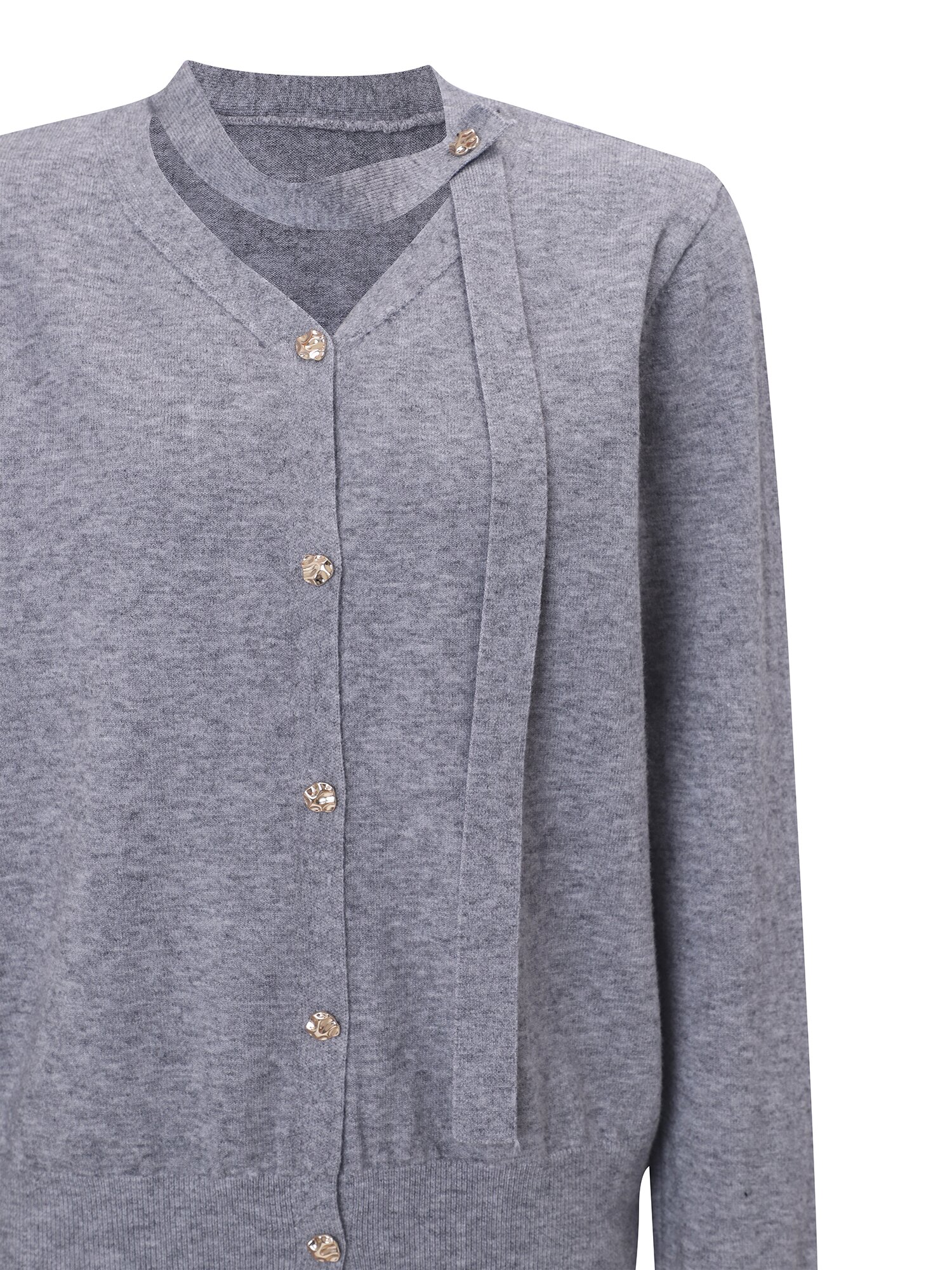 버튼 타이넥 니트 카디건 (GREY)