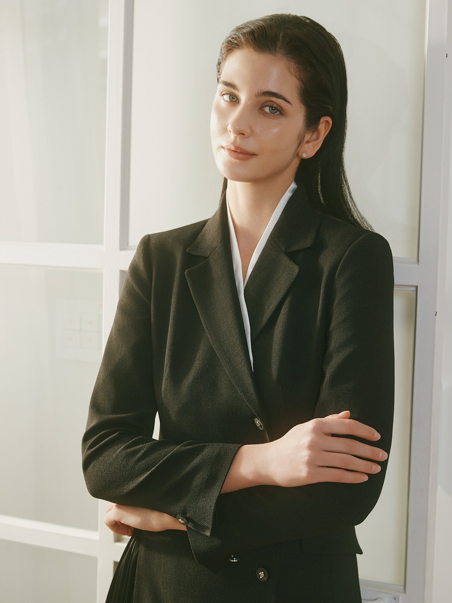 사이드 플리츠 테일러드 원피스 (BLACK)