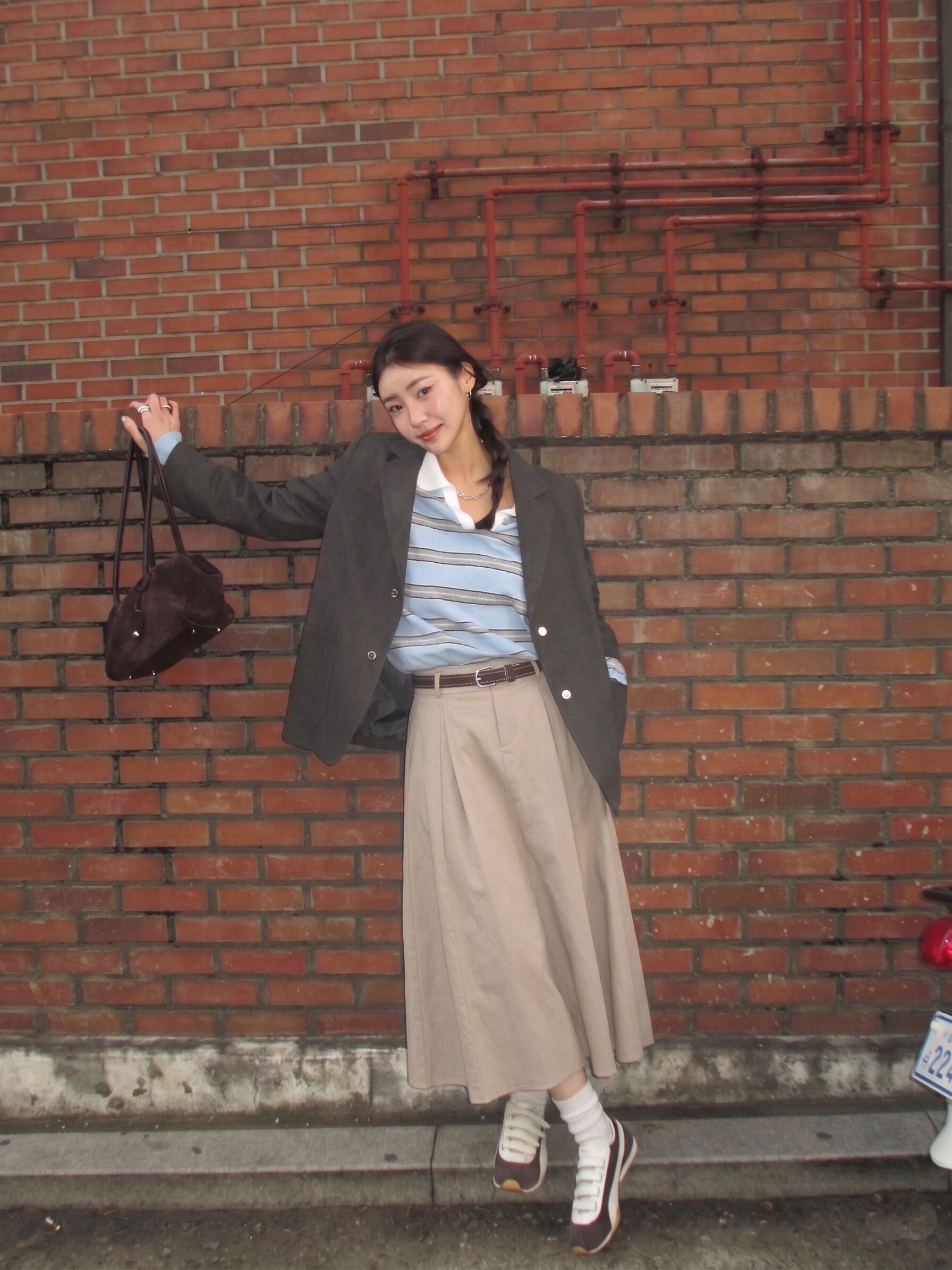 트윌 밴딩 A라인 롱 스커트 (BEIGE)