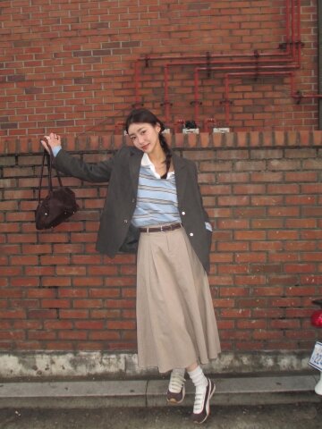 트윌 밴딩 A라인 롱 스커트 