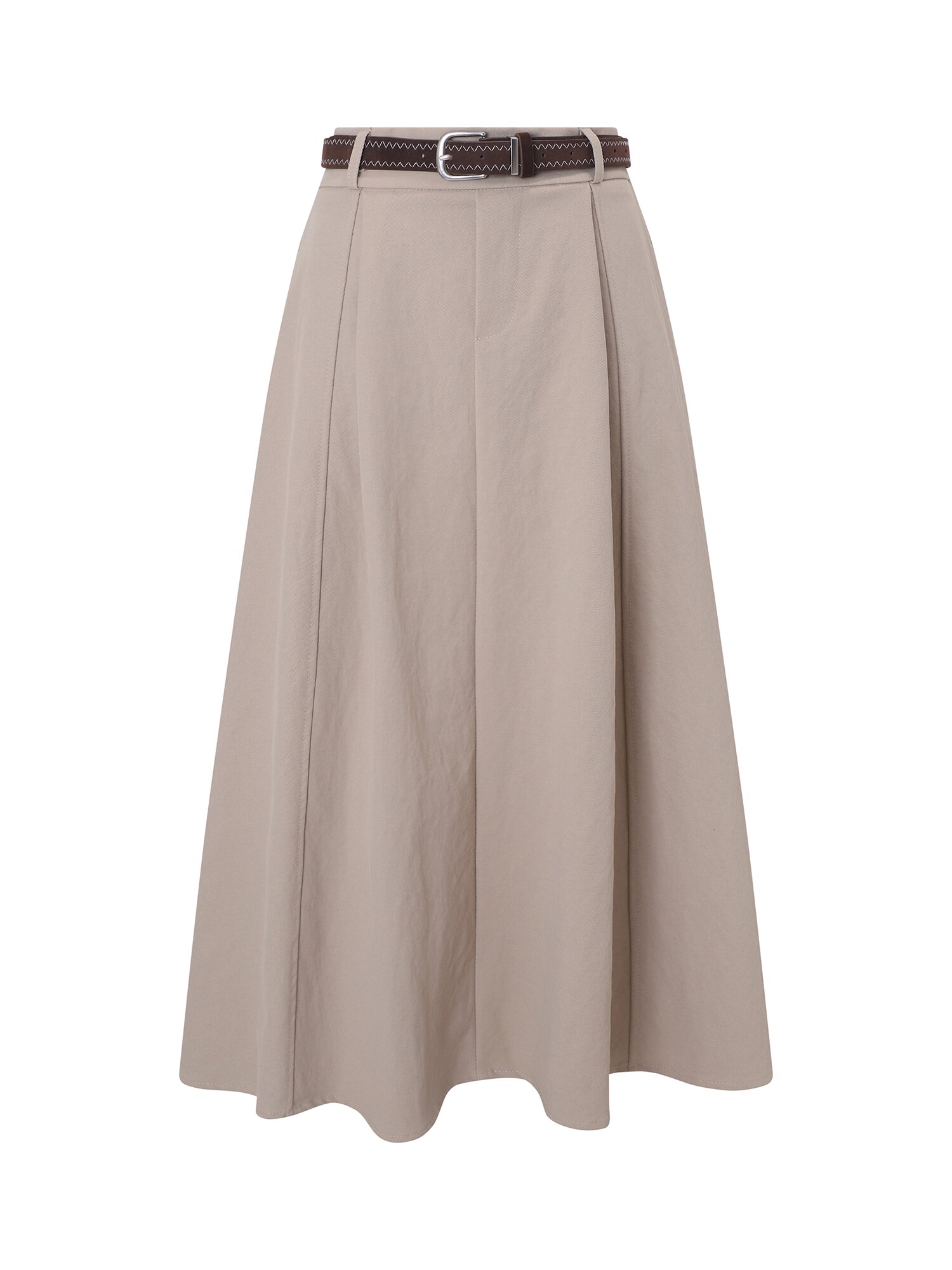 트윌 밴딩 A라인 롱 스커트 (BEIGE)