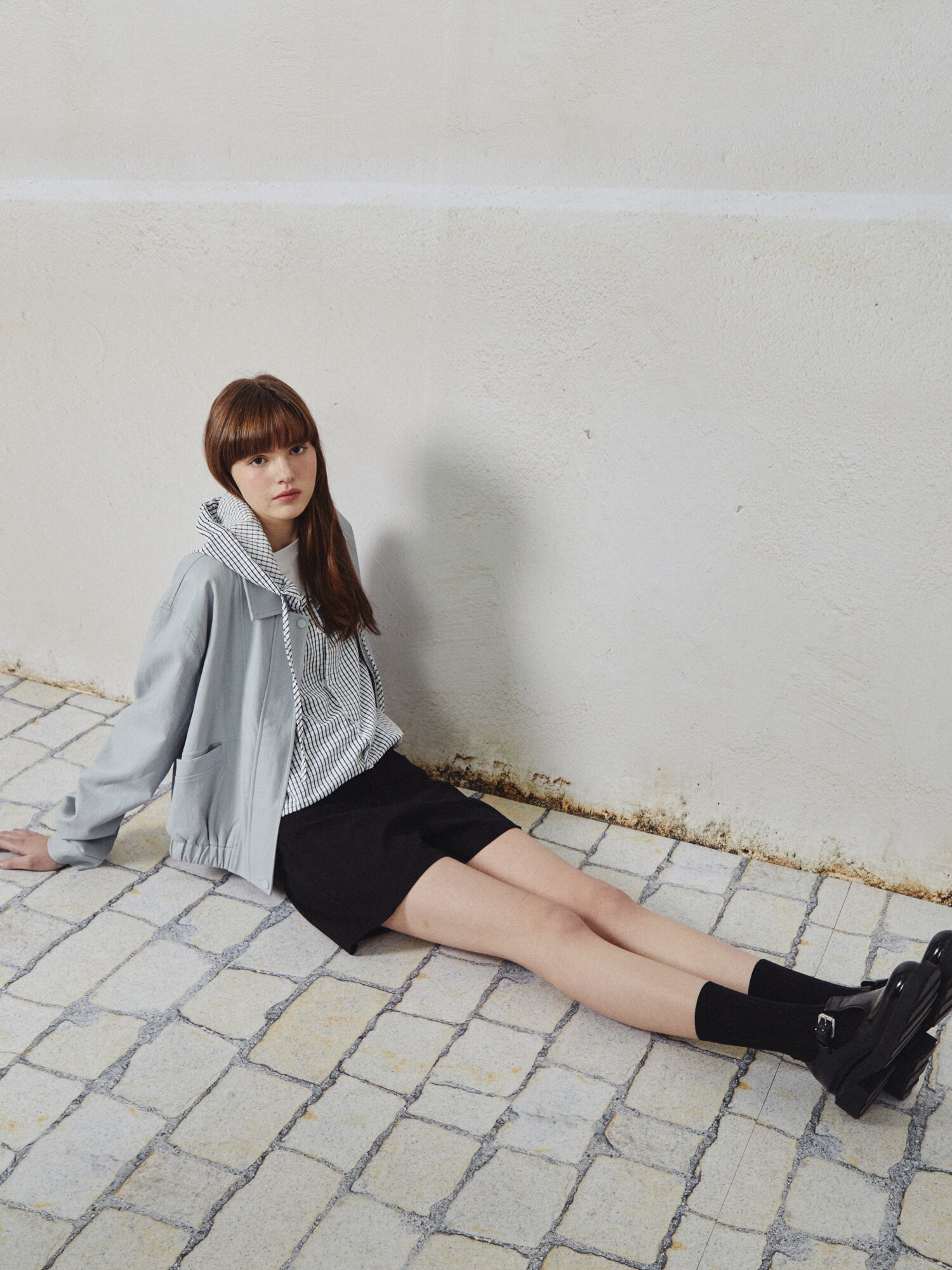 페이크 레더 포켓 싱글 재킷 (LIGHT BLUE)