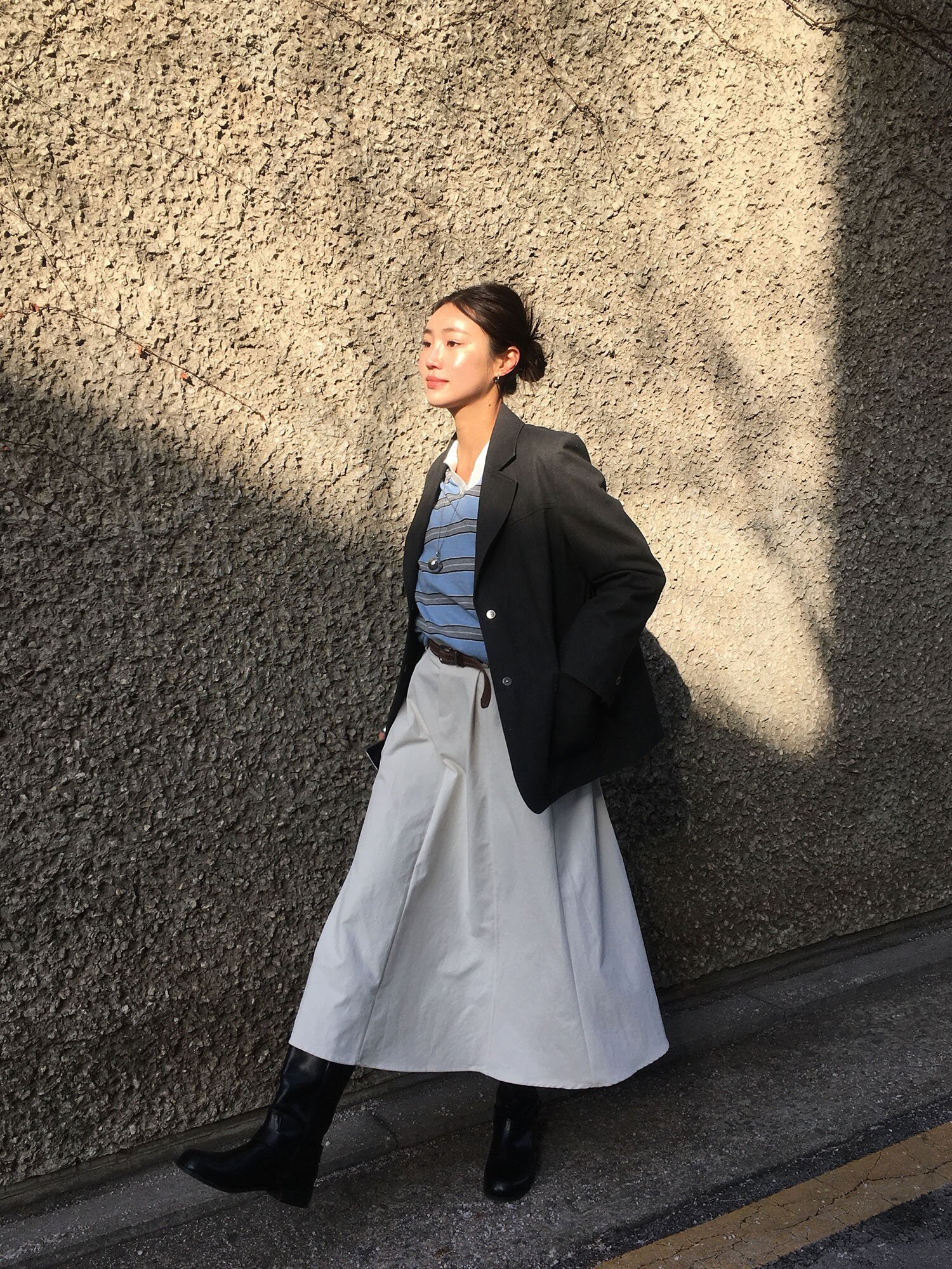 트윌 밴딩 A라인 롱 스커트 (IVORY)