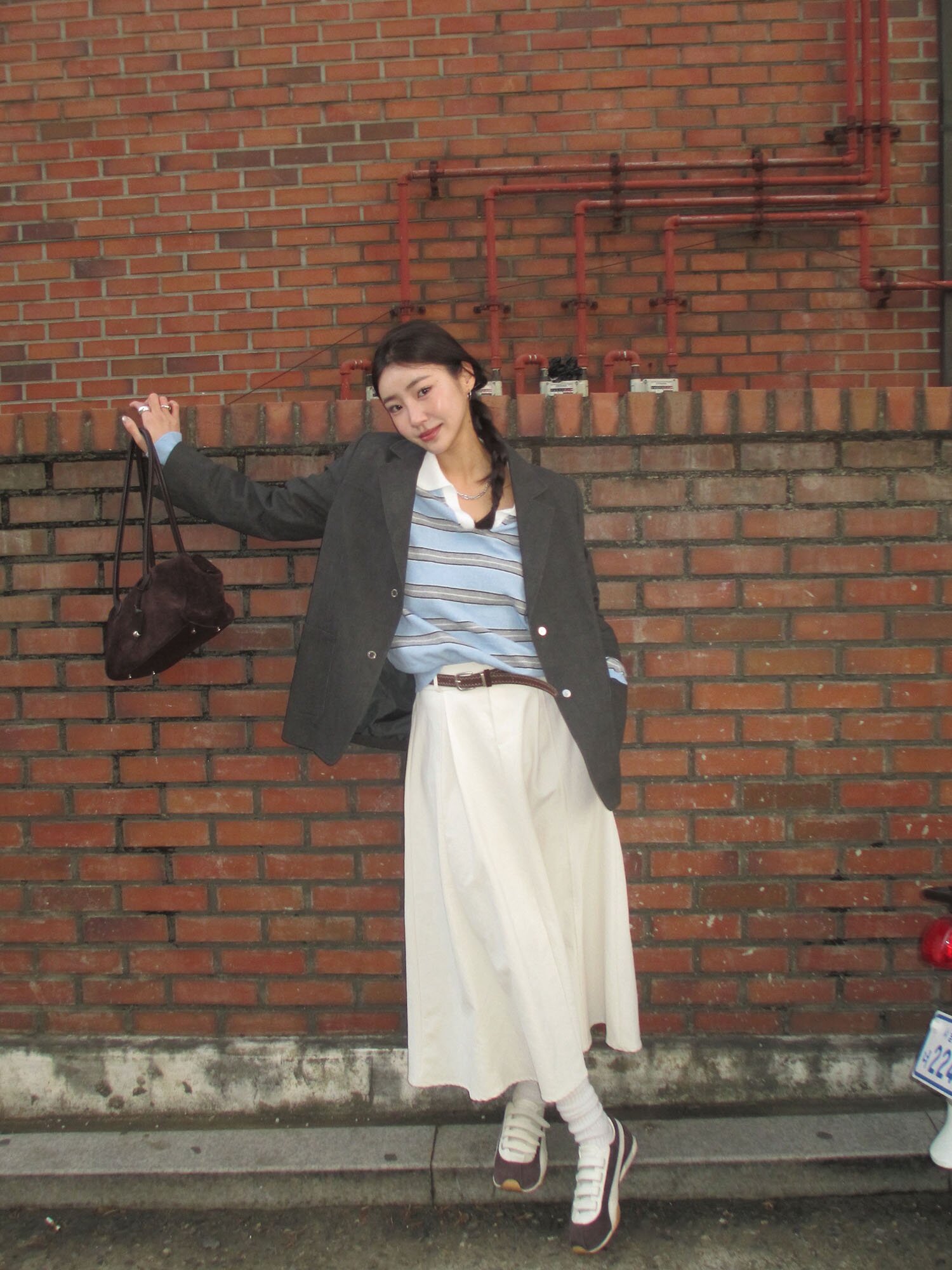 트윌 밴딩 A라인 롱 스커트 (IVORY)