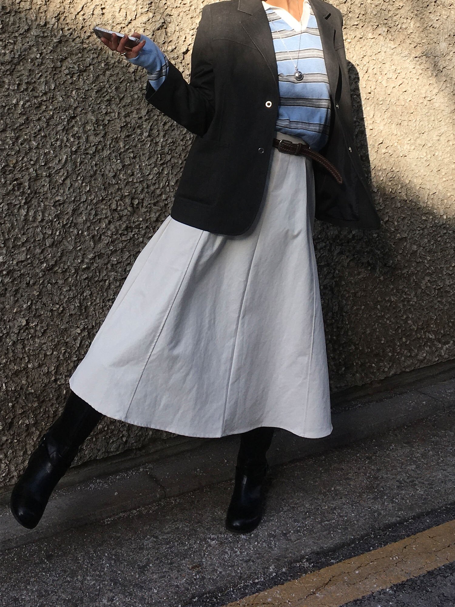 트윌 밴딩 A라인 롱 스커트 (IVORY)