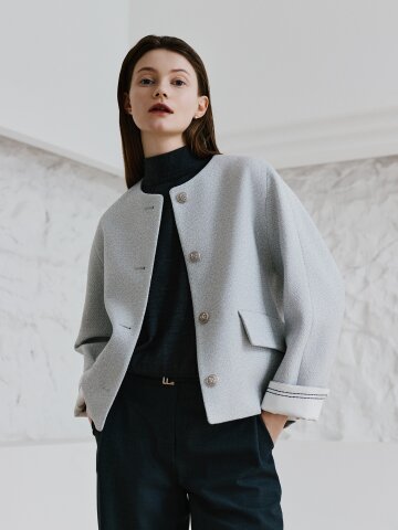 루즈핏 트위드 라운드넥 재킷 