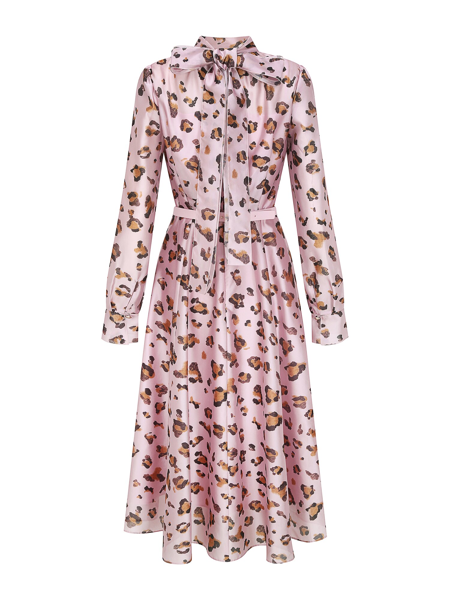 레오파드 백 리본 플레어 원피스 (PRINT PINK)