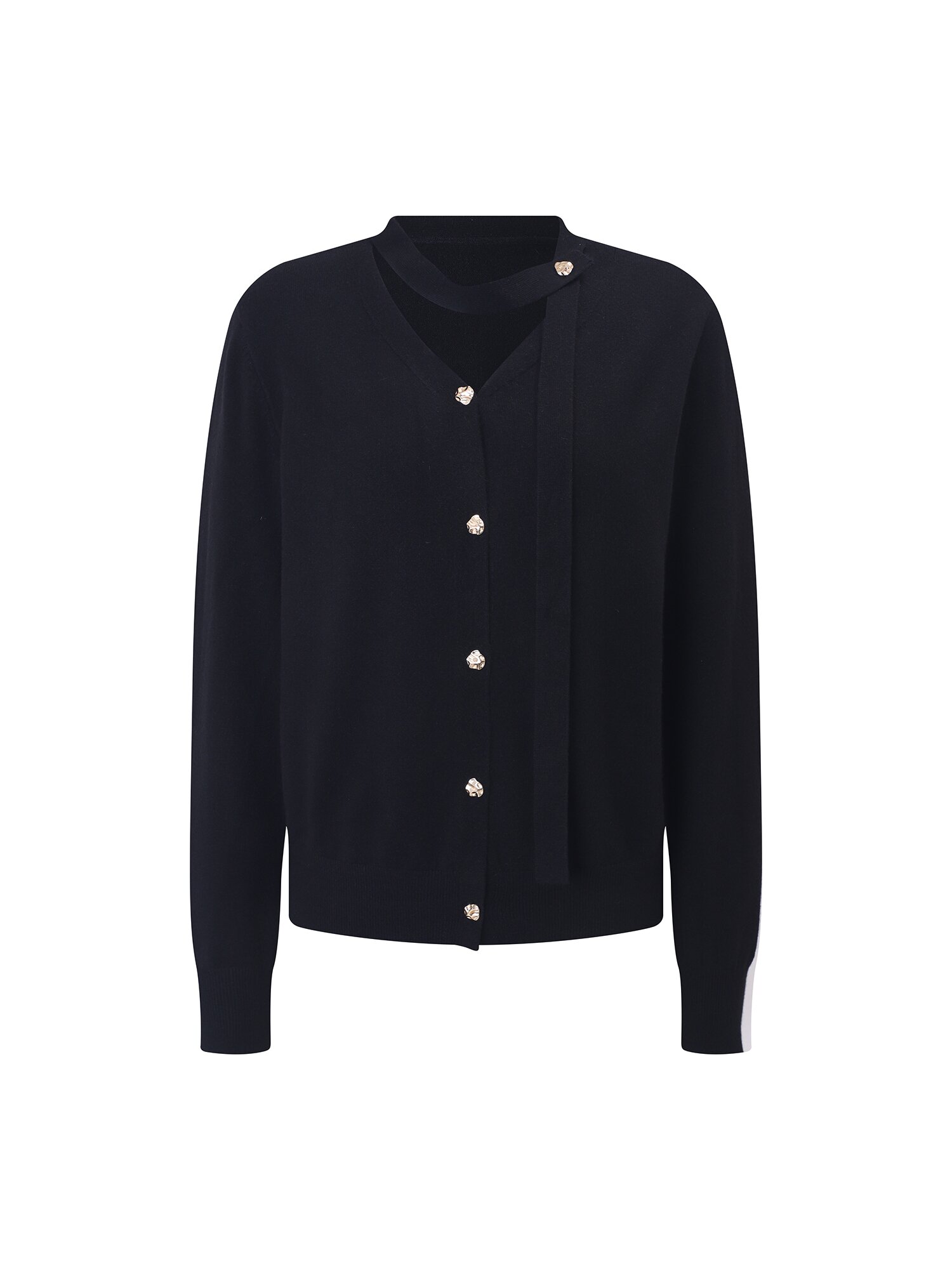 버튼 타이넥 니트 카디건 (BLACK)