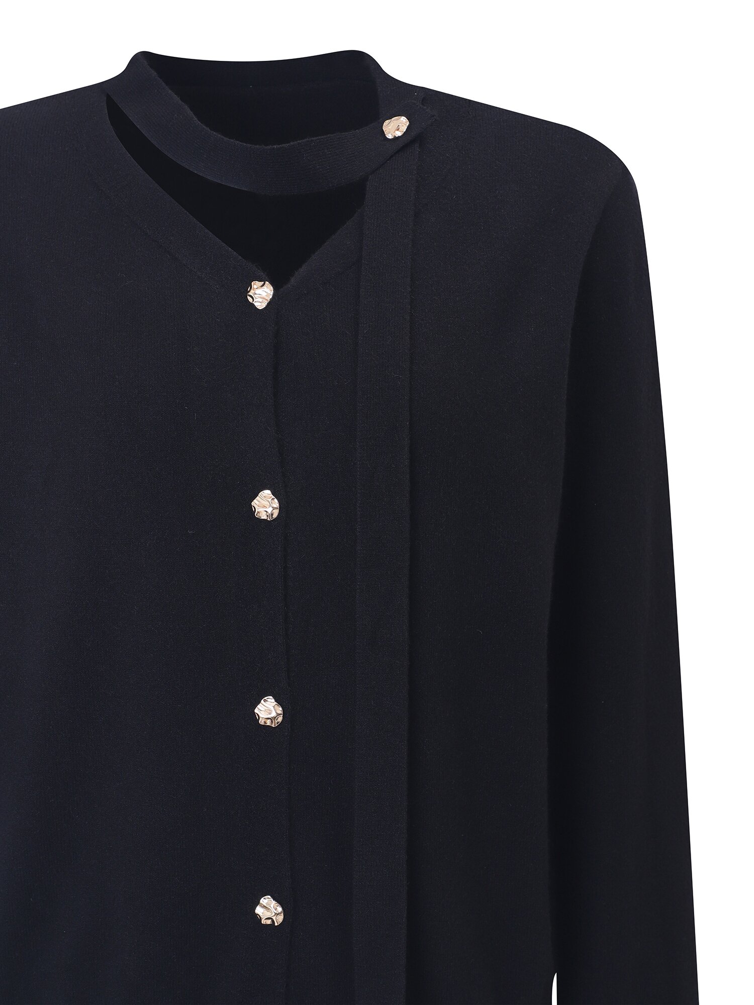 버튼 타이넥 니트 카디건 (BLACK)