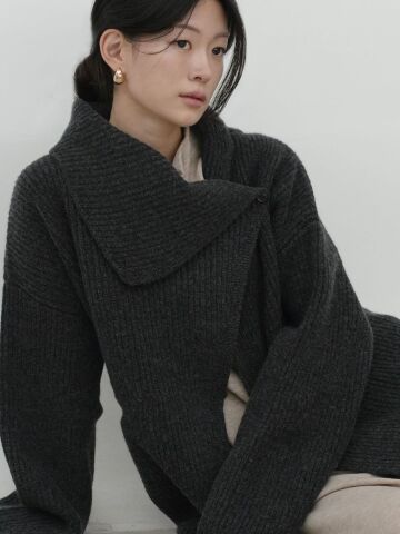 WOOL BELTED CARDIGAN GREY