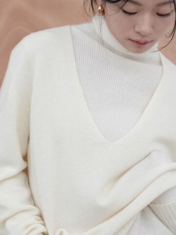 WHOLEGARMENT WOOL  LONG SLEEVE KNIT IVORY