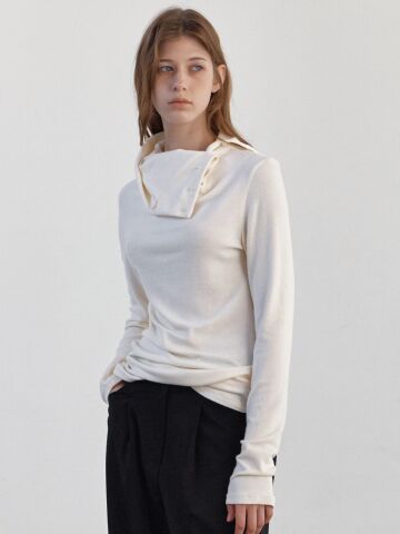 BUTTON NECK LONG SLEEVE TOP IVORY