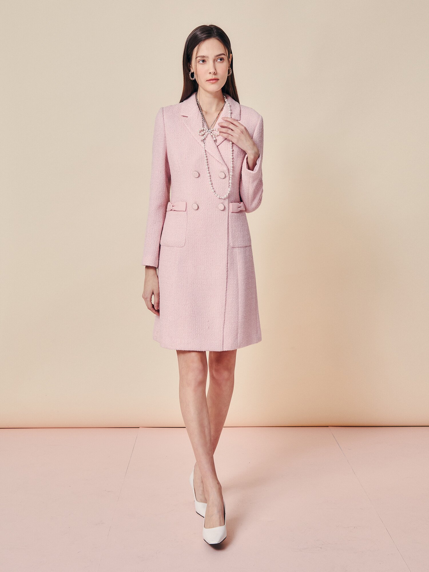 트위드 더블 버튼 미니 원피스 (PINK)