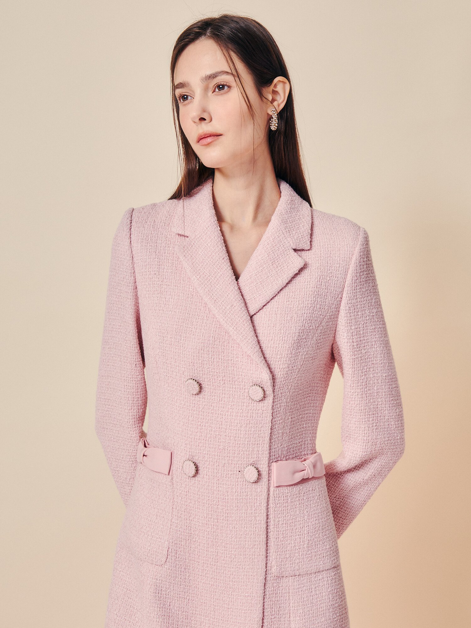 트위드 더블 버튼 미니 원피스 (PINK)